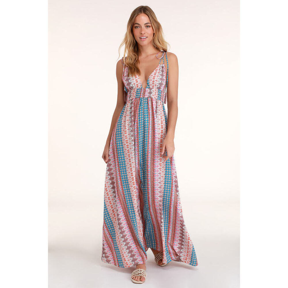 Lulus Maxin' Relaxin' Multi Print Maxi Dress Blue - Size XS
